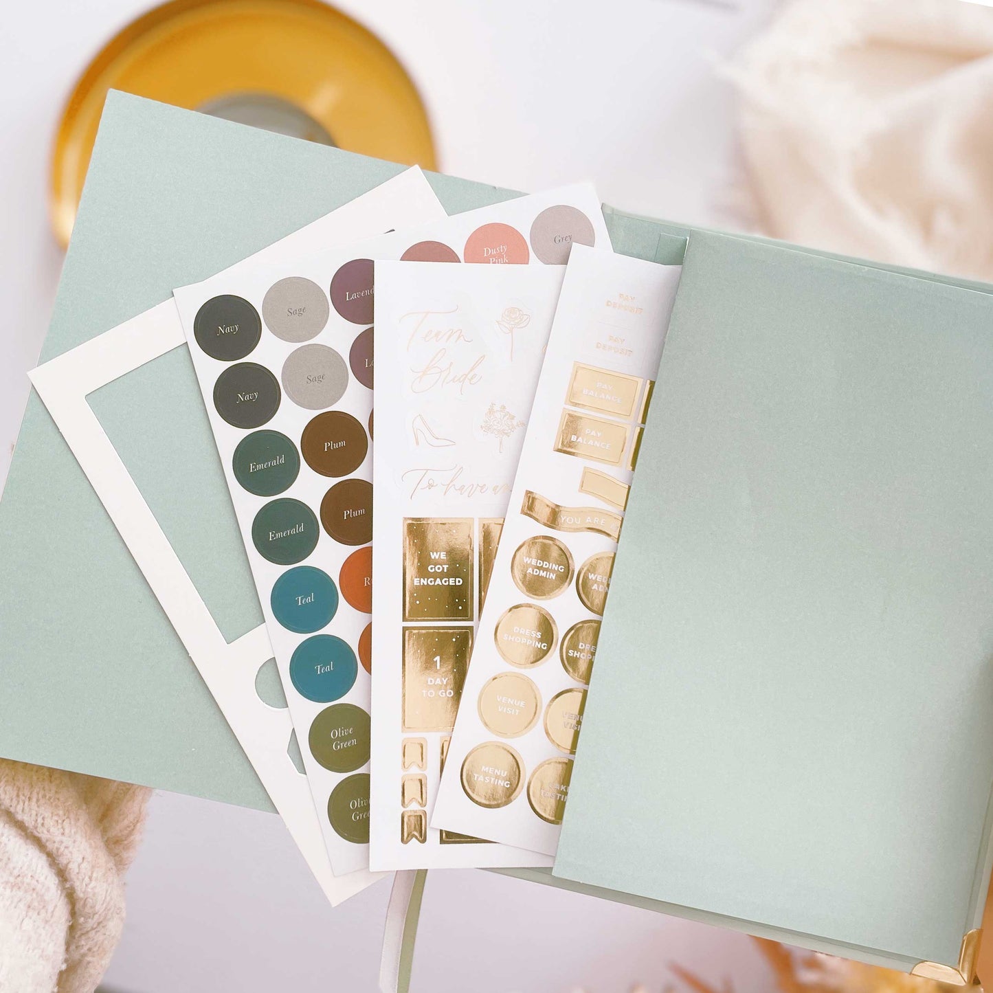 Blush and Gold Foil Luxury Wedding Planner Book with Gilt pages -Sage