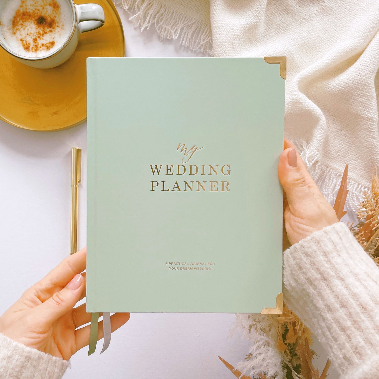 Blush and Gold Foil Luxury Wedding Planner Book with Gilt pages -Sage