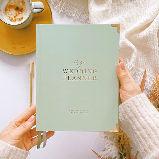 Blush and Gold Foil Luxury Wedding Planner Book with Gilt pages -Sage