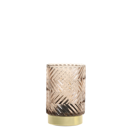 Decorative candle holder with wicker design and gold base on a white background Generosa Home