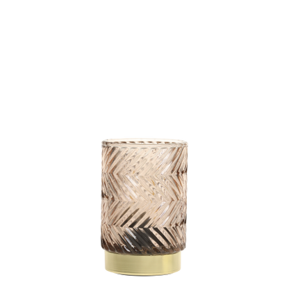 Decorative candle holder with wicker design and gold base on a white background Generosa Home