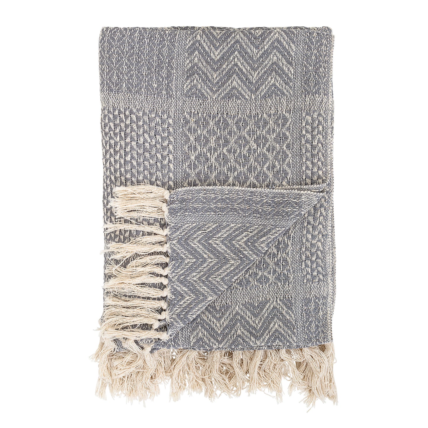 Grey throw with blocks of different patterns.Every room needs an extra throw or two for added décor and practical comfort. Neatly lay the throw over the back of a piece of furniture to add a color accent to your room. It is amazing how adding this simple article will transform the whole living space. When getting cold, it will be within reach to wrap up in comfort  Dimensions: L160xW130 cm  Machine wash 40 degrees  Tumble dry Low heat