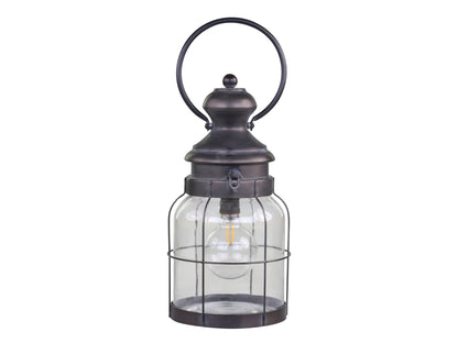Never get caught if power goes out. These lanterns are perfect and safe for walking around a dark house. They make excellent night lights as well just adding ambiance to any room. Once turned on they will automatically shut off after 8 hours  Material: Zinc and glass Socket: E12 Watt: 0,1 can use up to 7  Battery: 2 pcs. AA Timer: 8 hours on/16 hours off  Dimensions: H36.5/D16.5 cm antique coal