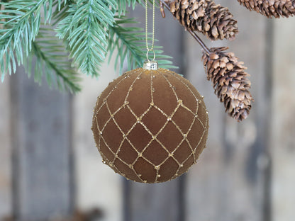 Christmas Bauble with Gold Velour Set of 2