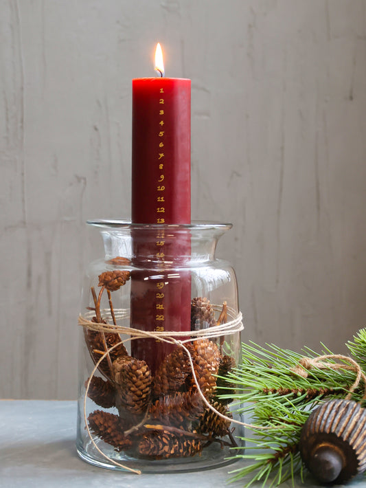 Red Advent Candle with Gold Numbers