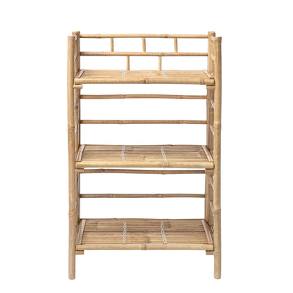 Dimensions: L66xH105xW37 cm  Material: Bamboo  Weight Capacity each shelf: 20 kg. each shelf  Wipe clean with a moist cloth.  Variations in size & shape may occur due to materials. Indoor use only