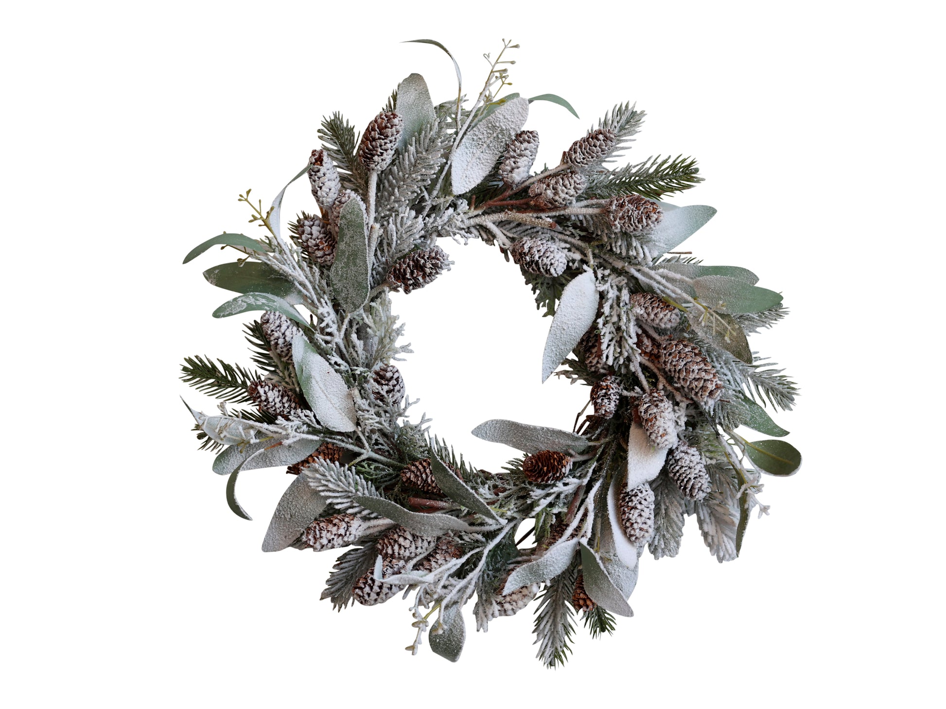 Fleur Fir Wreath with Cones,Snow & Leaves freeshipping - Generosa